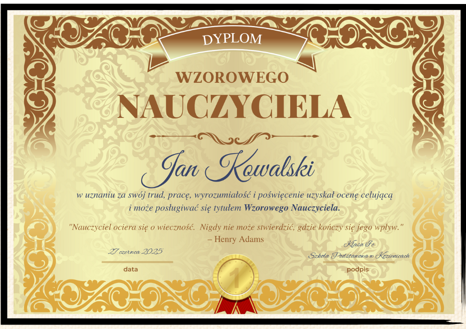 Dyplom dla Nauczyciela - Wzorowy Nauczyciel - obrazek 2