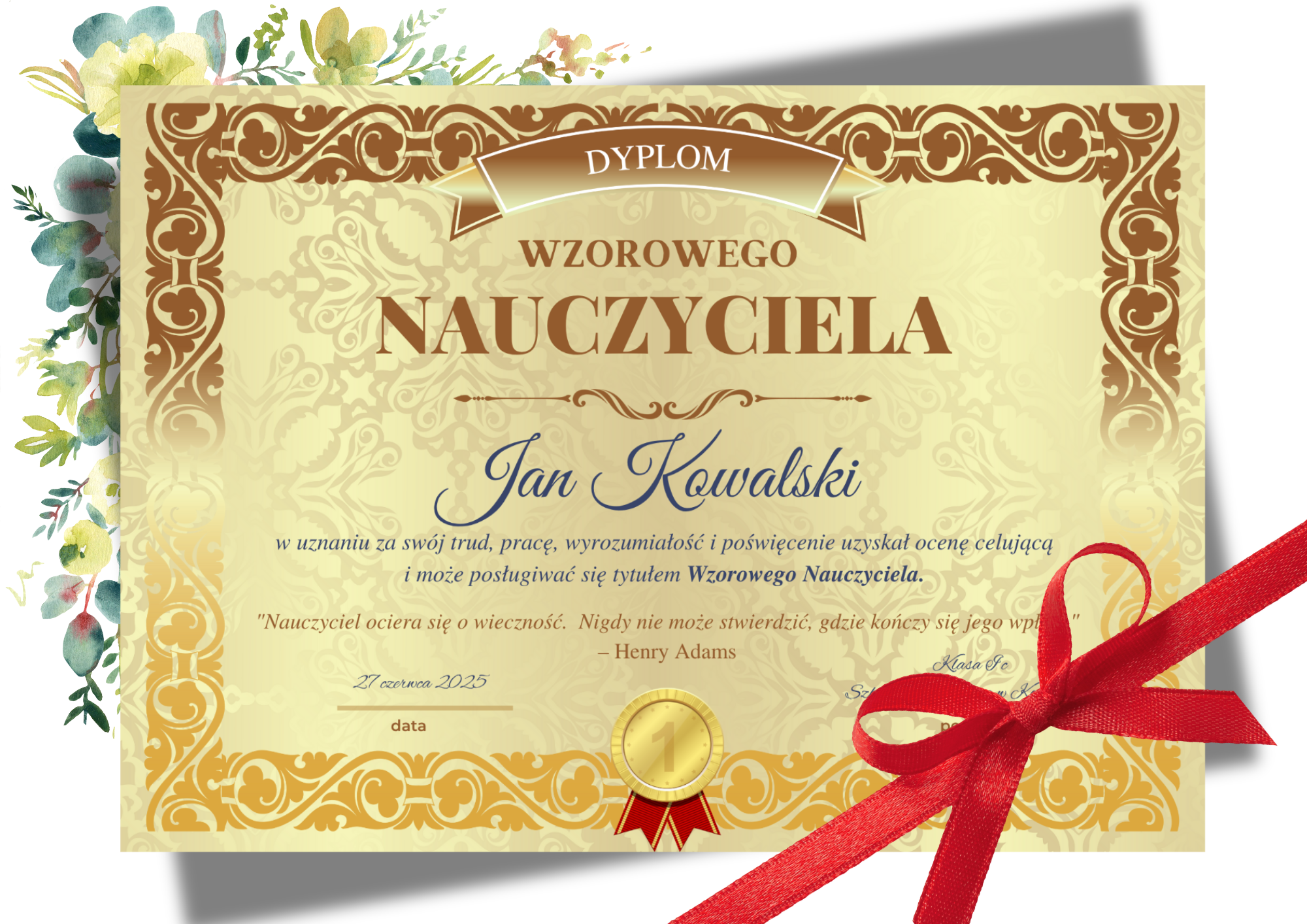Dyplom dla Nauczyciela - Wzorowy Nauczyciel - obrazek 3