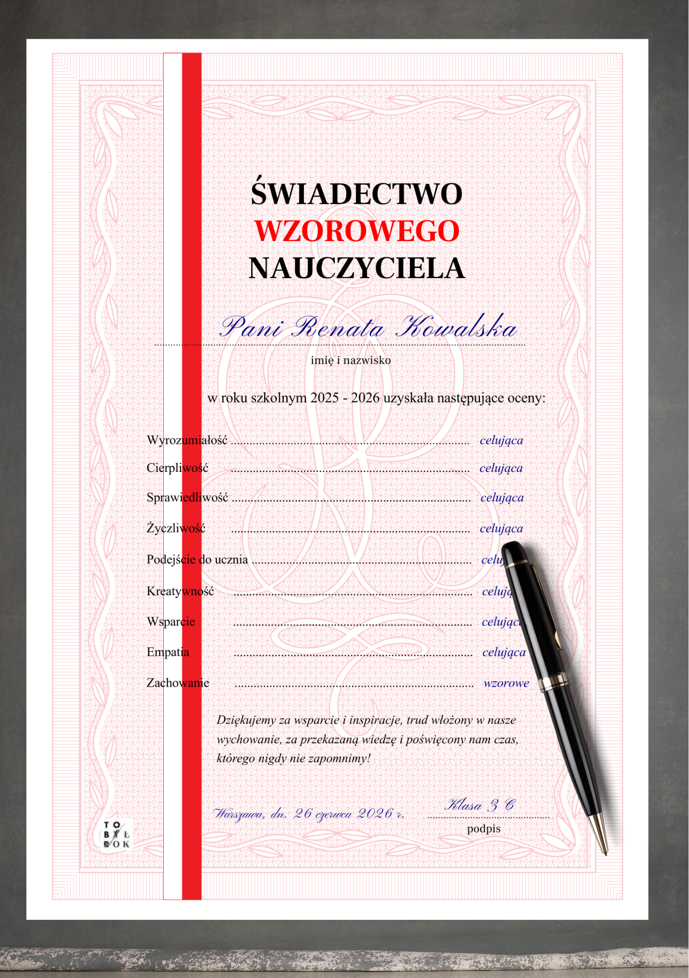 Świadectwo Wzorowy Nauczyciel - obrazek 2