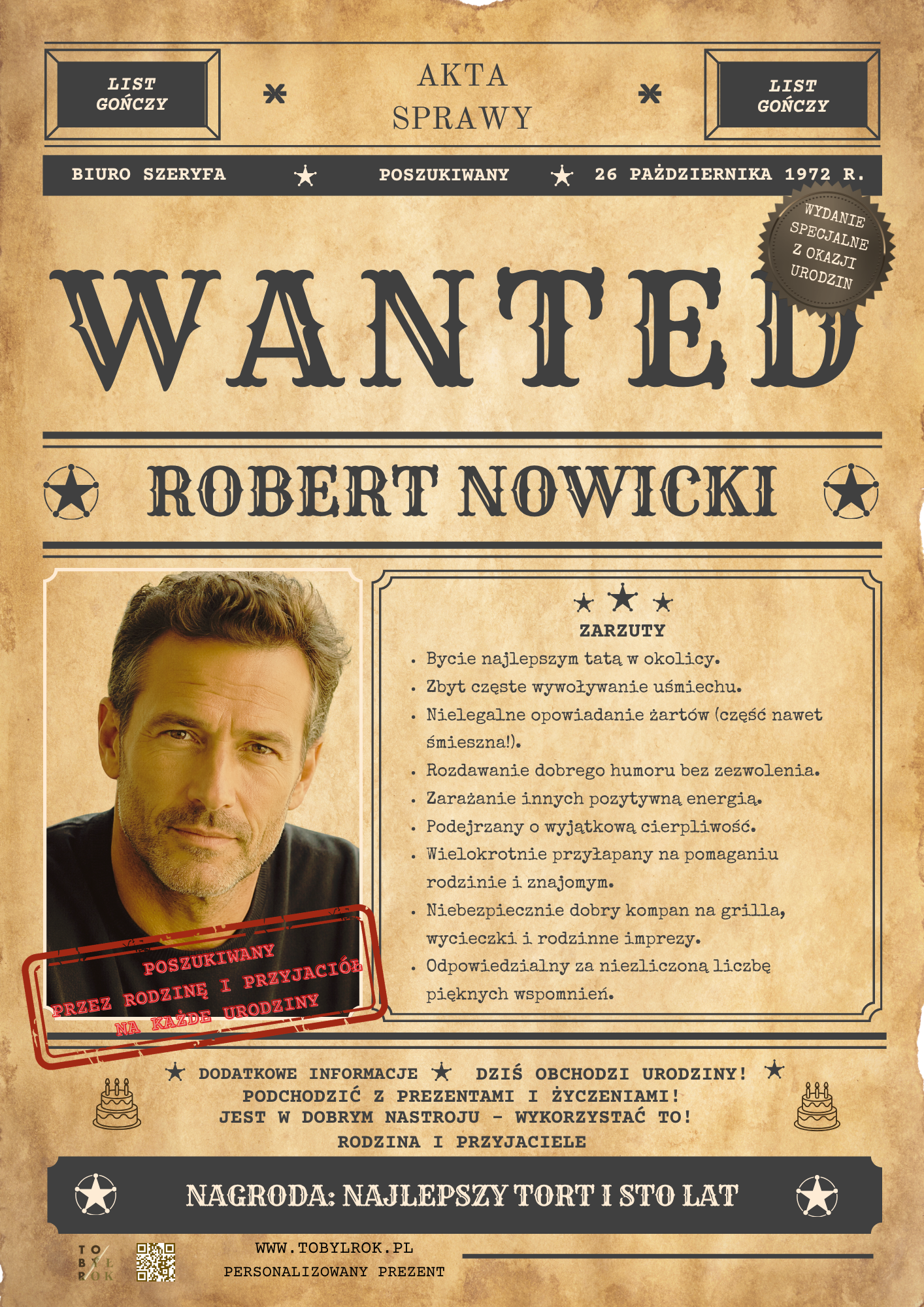 Poszukiwany prezent na urodziny WANTED List Gończy
